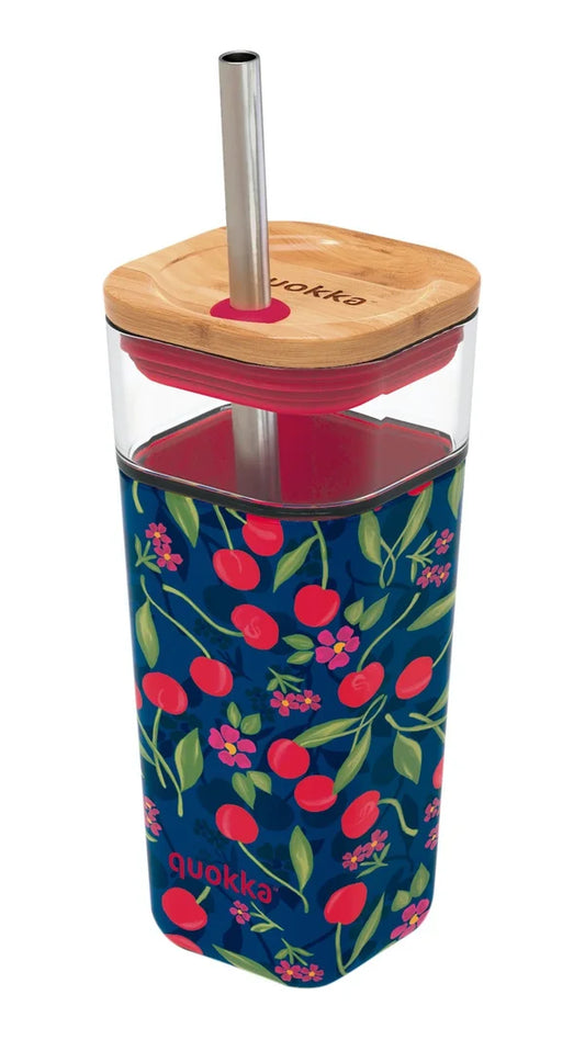 QUOKKA GLAS GLAS MET RIETJE EN SILICONEN HOES 540ml